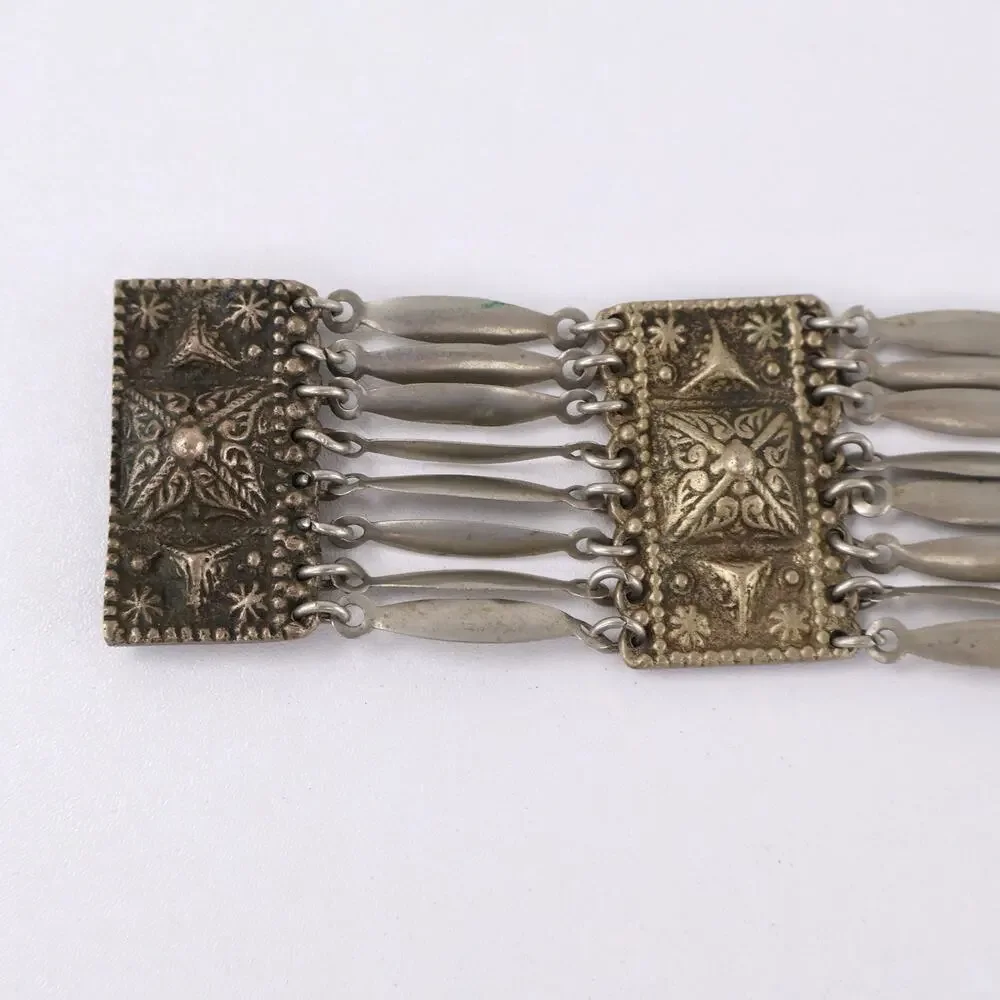 Vintage‎ Sterling Silver Mexico Panel Bracelet Wide Tribal Ethnic Link Cuff 8”